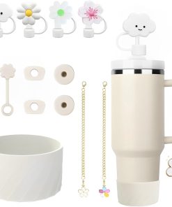 13 Stück Stanley Cup Zubehör, Accessories Enthält 6 Auslaufschutz, 4 Strohhalm Abdeckung, 2 Anhänger Zubehör, 1 Silikonhülle Stanley Cup Accessories, für 1,2l und 850 ml Accessories(Off White)
