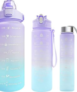 Alternative view of Houbos Wasserflasche, 2 Liter Motivations-Trinkflasche, BPA-freie Wasserflasche mit Strohhalm, mit Zeitmarker-Verschlussabdeckung, auslaufsicher, für Schule, Sport, Camping (Gradient Purple-3P)