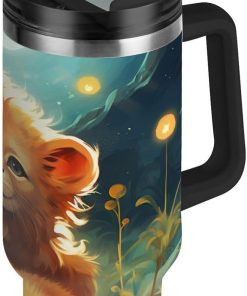 Niedliche Cartoon Familie Baby Löwe Trinkflasche Wasserflasche mit Strohhalm für Sport, Thermosflasche BPA-frei Isolierflasche Edelstahl für Kinder Wandern Schule