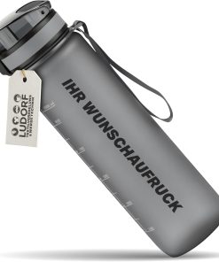 #teamludorf Trinkflasche CAMPOS 2.0 – anthrazit2.0 – individuell bedruckbar – auslaufsicher – BPA frei- Tritan – aus Kunststoff mit verschließbarem Deckel – Trinkvorrichtung – Handschlaufe – 1.000ml