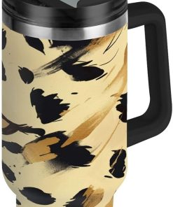 Leoparden Haut Gelber Punkt Trinkflasche Wasserflasche mit Strohhalm für Sport, Thermosflasche BPA-frei Isolierflasche Edelstahl für Kinder Wandern Schule