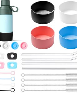 Bofanze 4 Stück Silikon Schutzstiefel für Wasserflasche Accessories für Stanley Cup Silikon Becher Stiefel mit 4 Strohhalmen, 4 Strohhalm-Bürsten, 4 Sets von Auslaufsicherer Stopfen für Thermoskannen