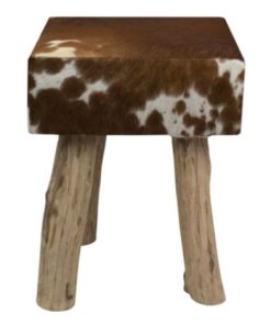 Hocker Quadratisch braun & weiß, mit Kuhfell, Höhe 45cm