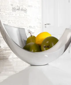 Außergewöhnliche Design Obstschale CLEO Silber aus poliertem Aluminium 35cm